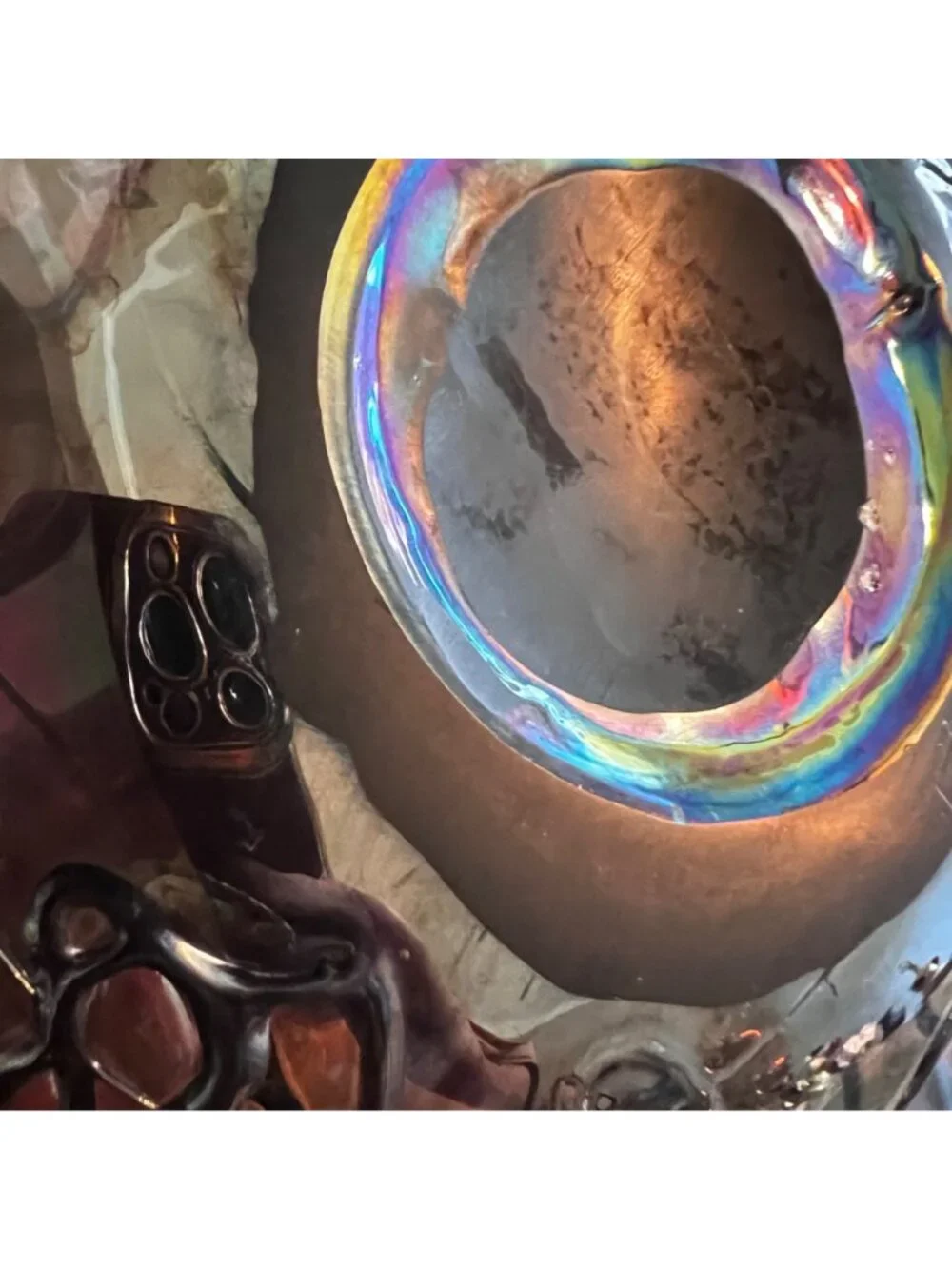 Handblown Iridescent Art Glass Bowl With Abstract Design 10 inch Decorative & Fu